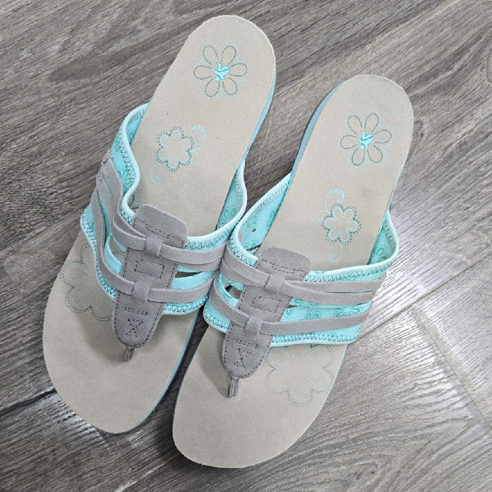 Cushe Gray and Blue Sandals with Cushioned Footbed